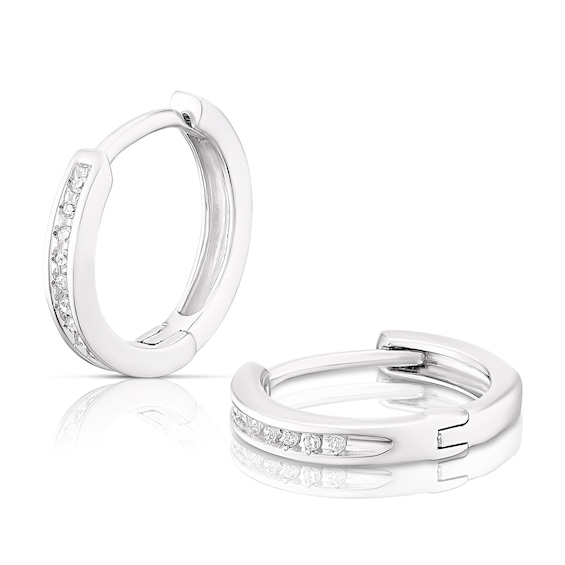 9ct White Gold 0.05ct Diamond Huggie Hoop Earrings