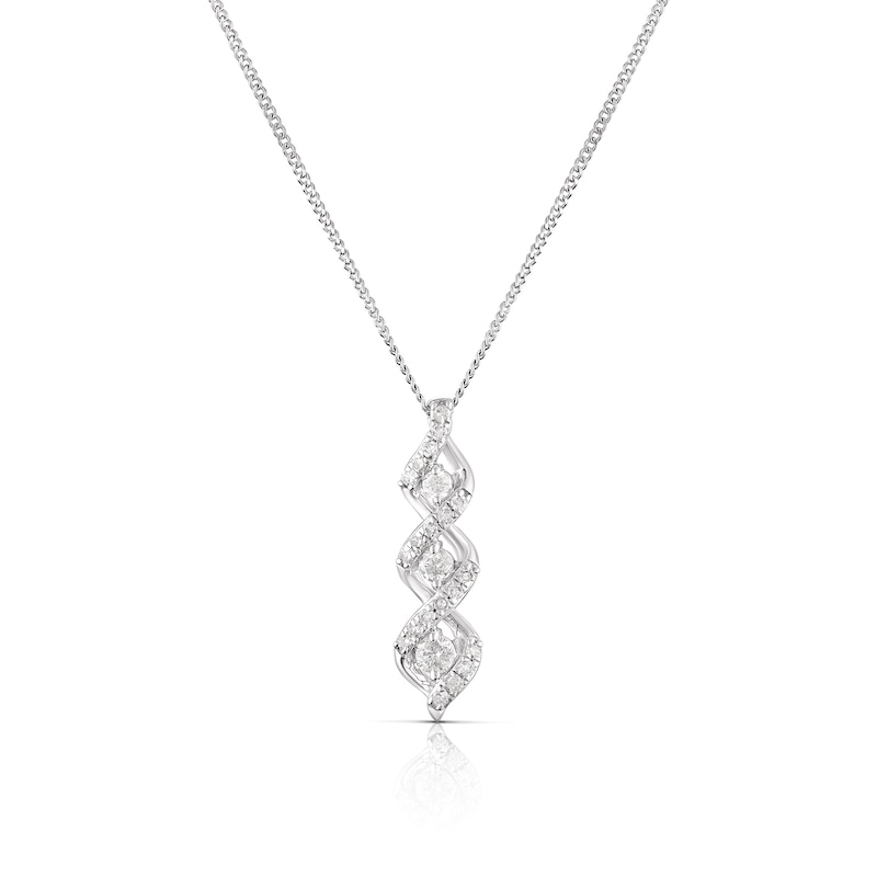 9ct White Gold 0.25ct Diamond Trilogy Twist Pendant