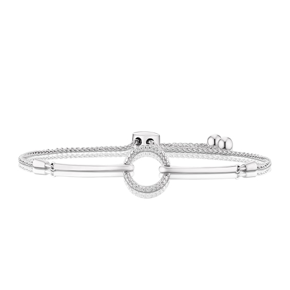 Sterling Silver 9.4 Inch 0.05ct Diamond Circle Adjustable Bolo Bracelet