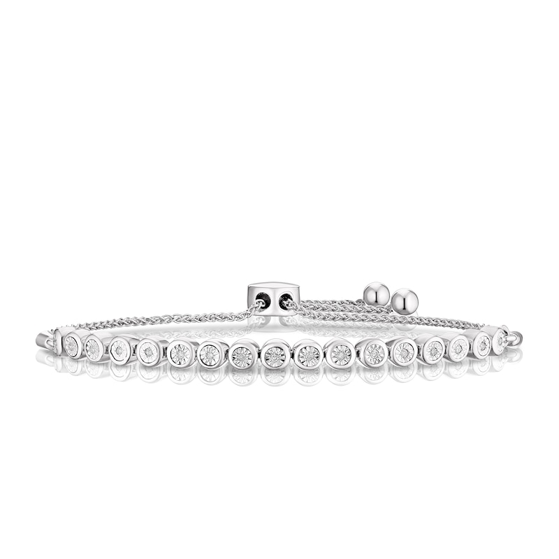 Sterling Silver 9.4 Inch 0.09ct Diamond Adjustable Bolo Bracelet