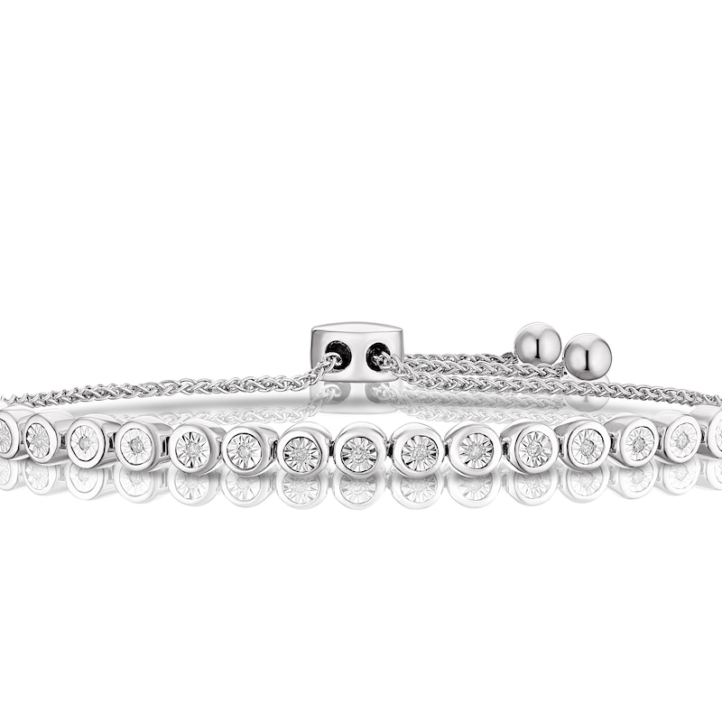 Sterling Silver 9.4 Inch 0.09ct Diamond Adjustable Bolo Bracelet