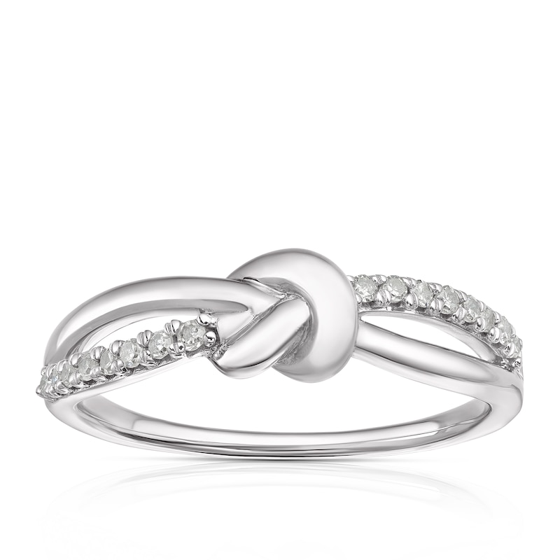 Sterling Silver 0.12ct Diamond Knot Crossover Ring | Ernest Jones