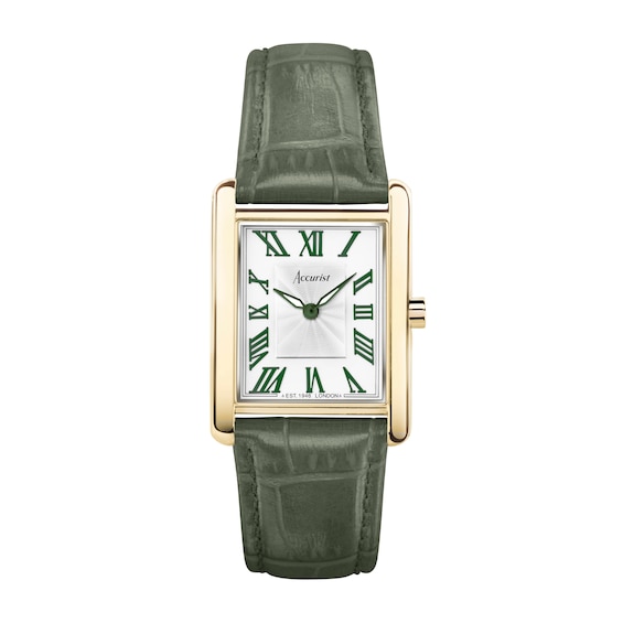Accurist Rectangle Ladies’ Green Leather Strap Watch
