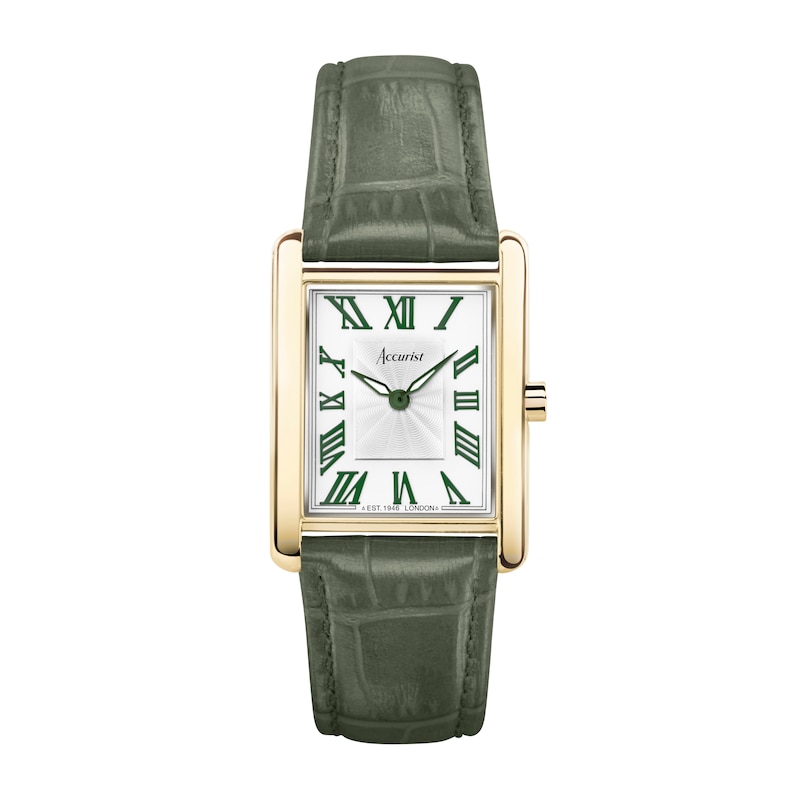 Accurist Rectangle Ladies' Green Leather Strap Watch