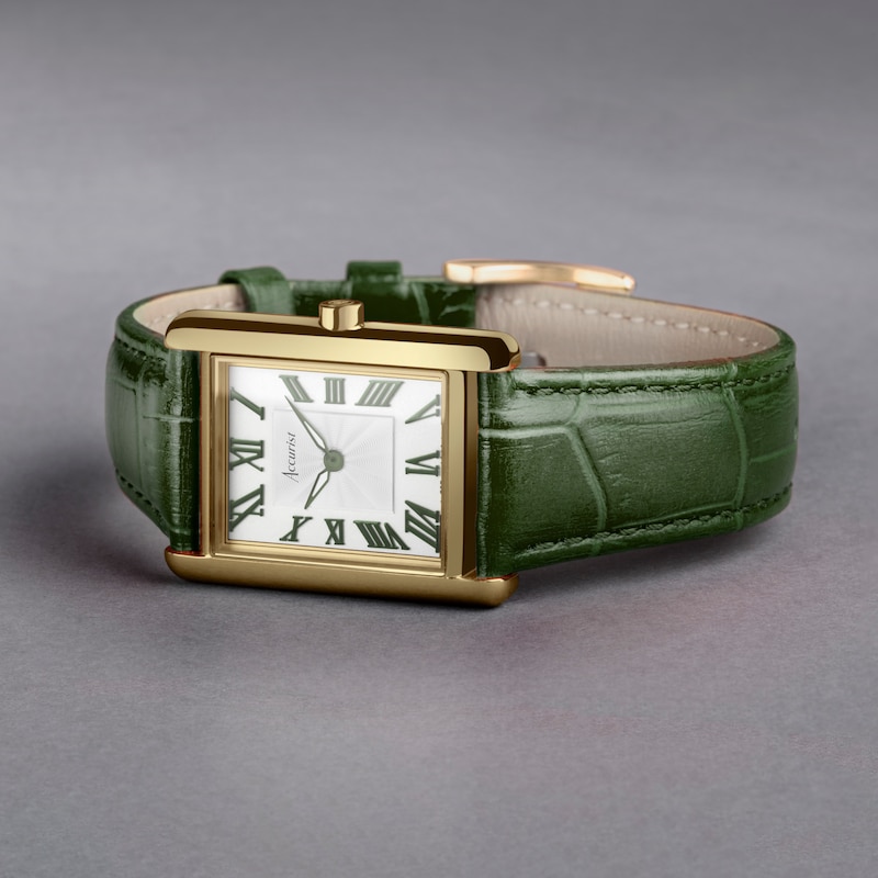 Accurist Rectangle Ladies' Green Leather Strap Watch