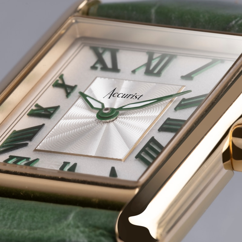 Accurist Rectangle Ladies' Green Leather Strap Watch