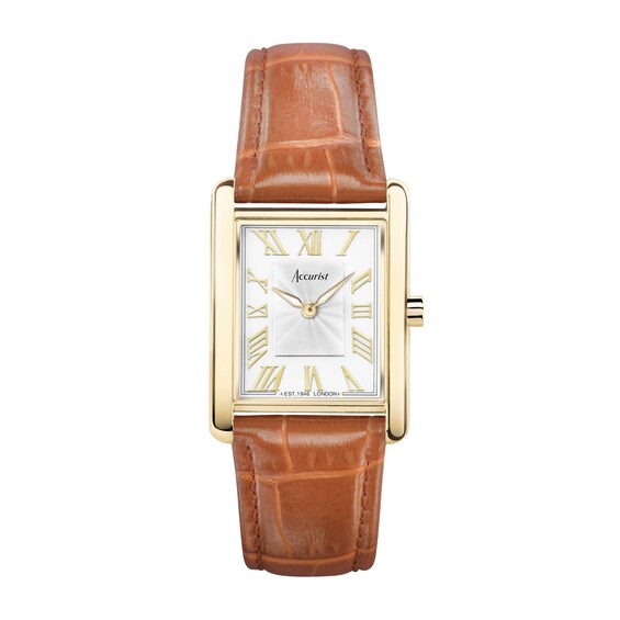 Accurist Rectangle Women's White Dial Brown Leather Strap Watch