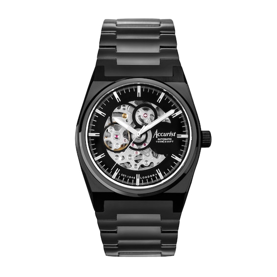 Accurist Mens Origin Skeleton Automatic Black Stainless Steel Bracelet 41mm Watch