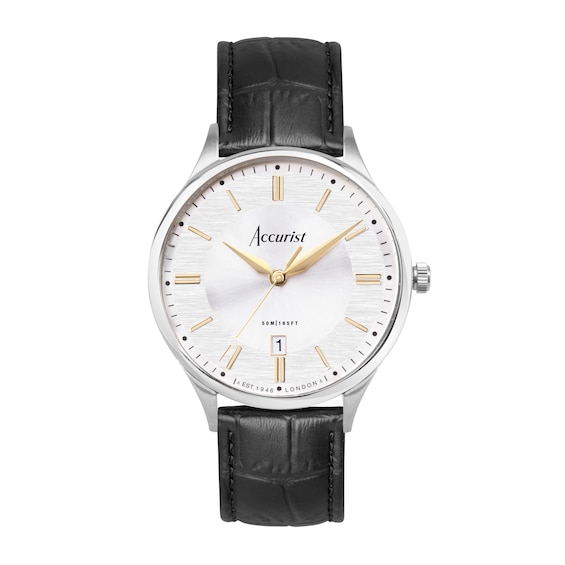 Accurist Classic Men’s White Dial Black Leather Strap Watch