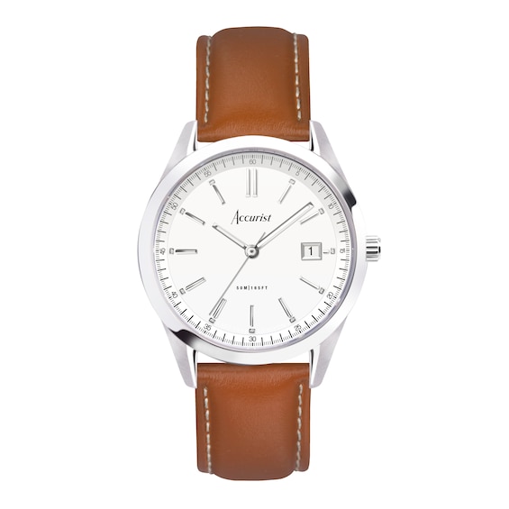 Accurist Everyday Men’s White Dial & Brown Leather Strap Watch