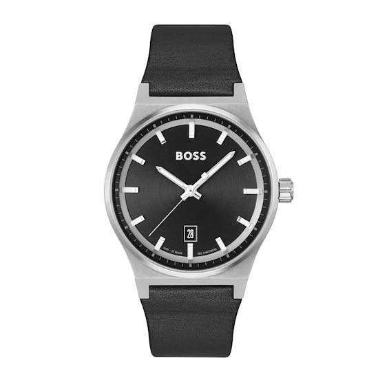 BOSS Candor Men’s Black Dial & Leather Strap Watch