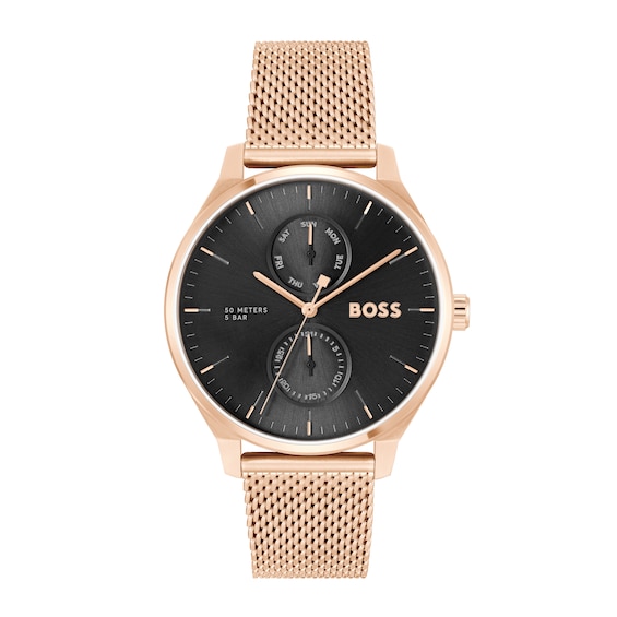 BOSS Men’s Tyler Carnation Gold IP Mesh Bracelet Watch