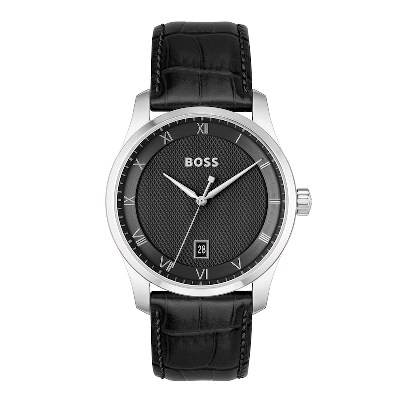 BOSS Principle Men's Black Leather Strap Watch