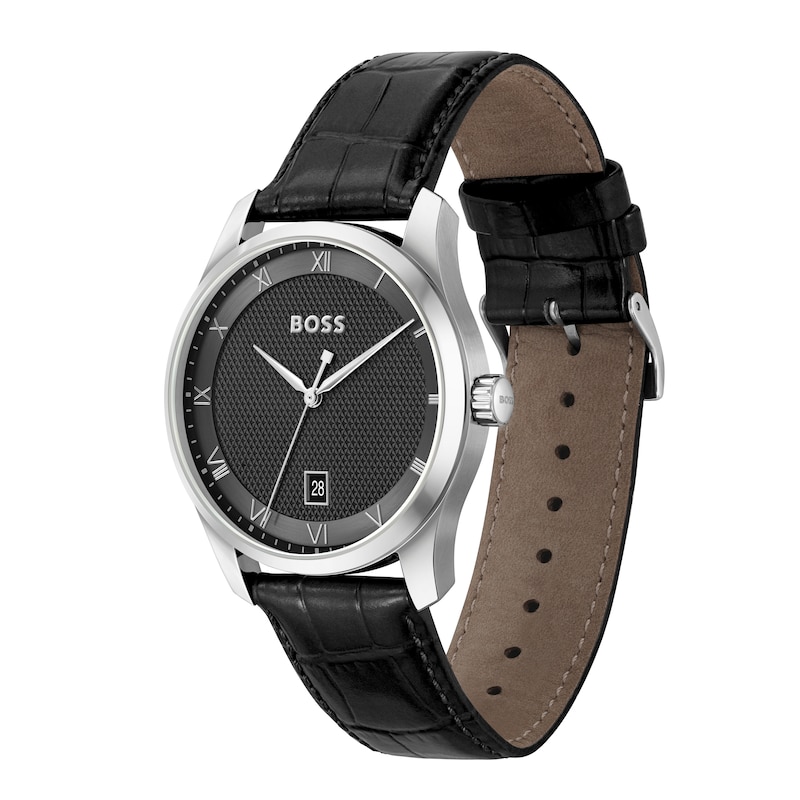 BOSS Principle Men's Black Leather Strap Watch