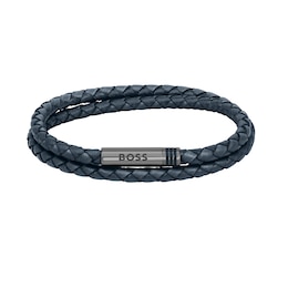 BOSS Ares Men's Braided Grey Leather Bracelet