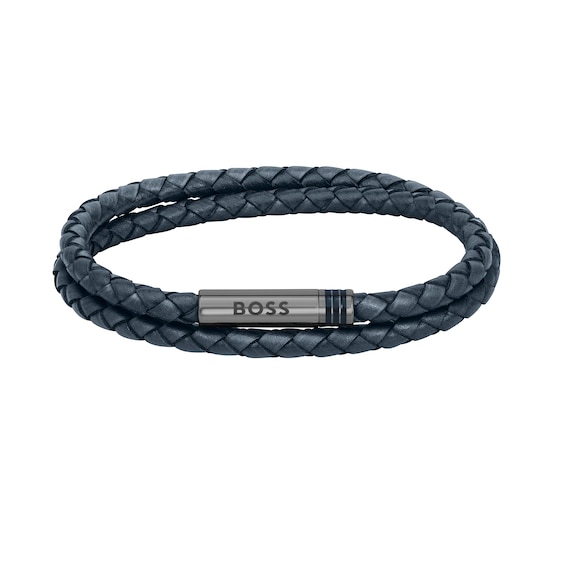 BOSS Ares Men’s Braided Grey Leather Bracelet