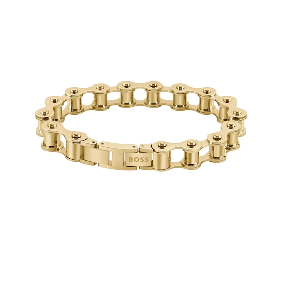 BOSS Men’s Polished Gold Plated Stainless Steel Cycle Chain Bracelet