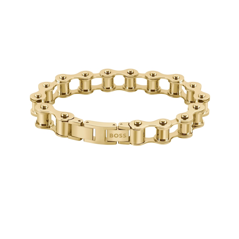 BOSS Chain Men's Polished Gold Plated Stainless Steel Cycle Chain Bracelet