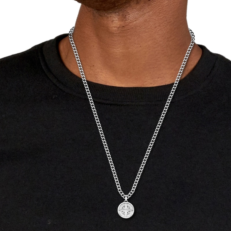 BOSS North Men's Stainless Steel Compass Chain Pendant Necklace