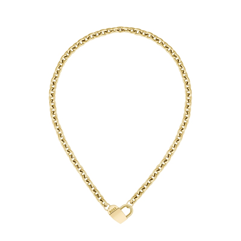 BOSS Dinya Yellow Gold IP Chain Padlock Heart Necklace