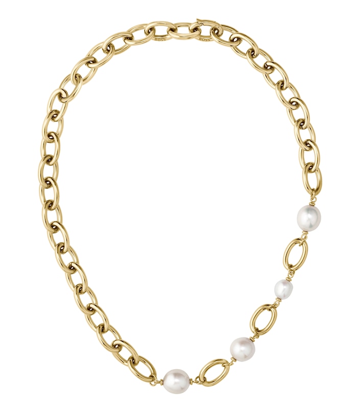 BOSS Leah Ladies' Gold-Tone & Pearl Chain Necklace