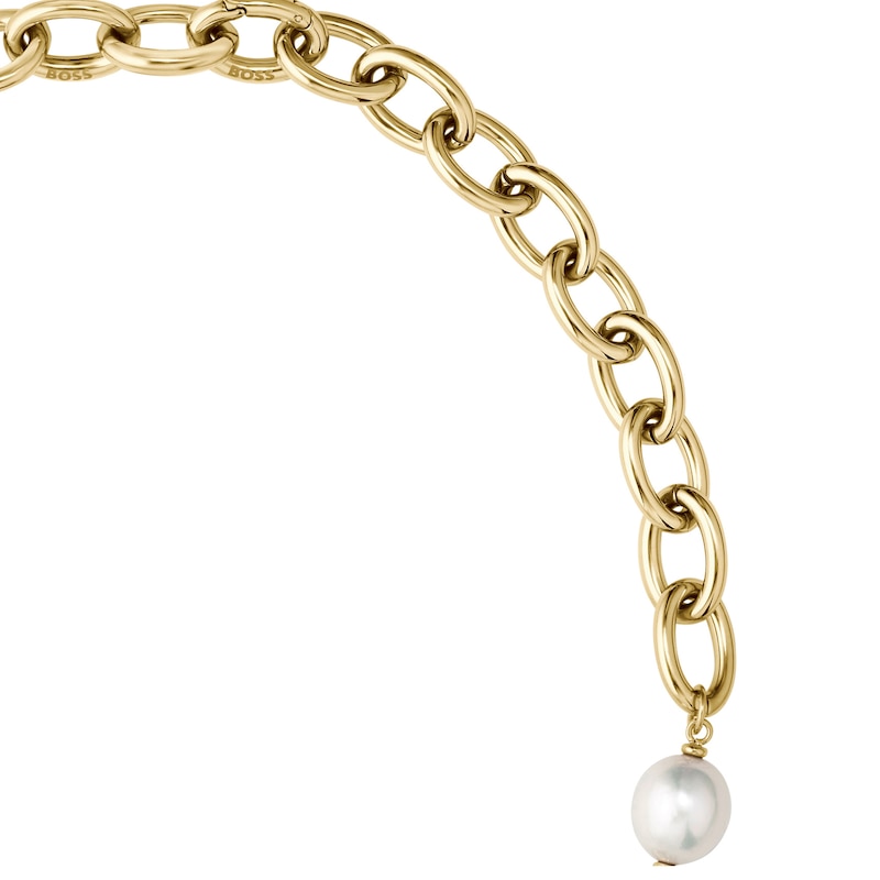 BOSS Leah Ladies' Gold-Tone & Pearl Chain Necklace