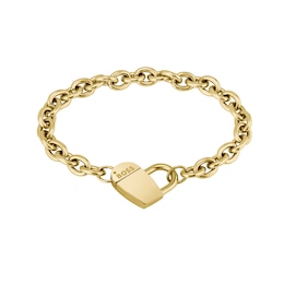 BOSS Dinya Yellow Gold IP Chain Padlock Heart Bracelet