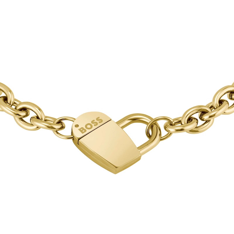 BOSS Dinya Yellow Gold IP Chain Padlock Heart Bracelet