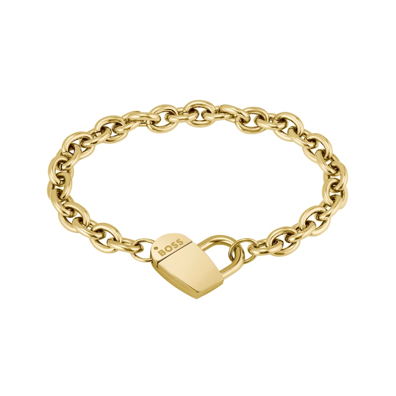 BOSS Dinya Yellow Gold IP Chain Padlock Heart Bracelet