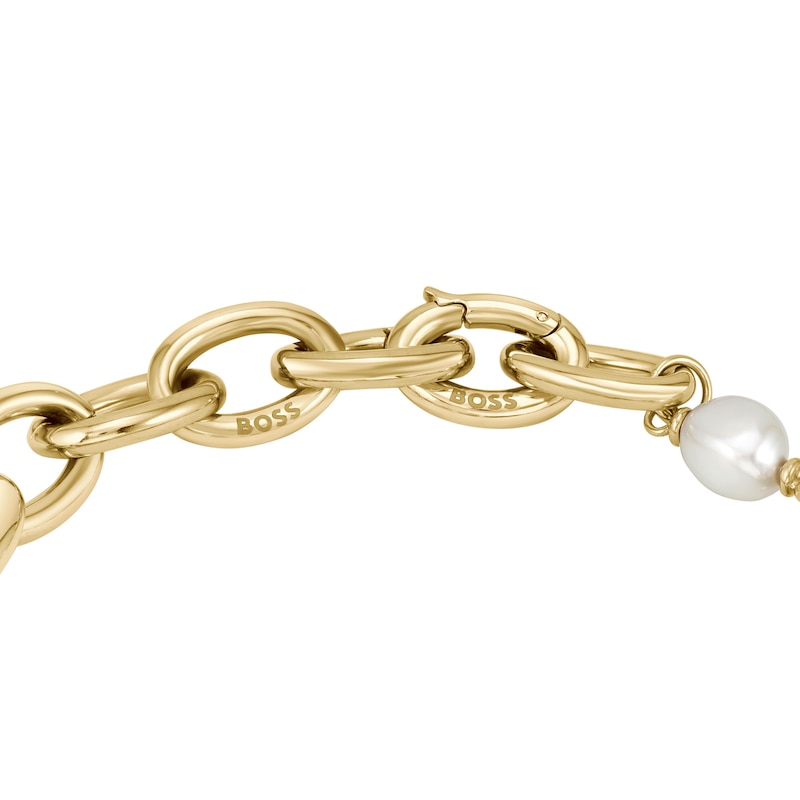 BOSS Leah Ladies' Gold-Tone & Pearl Chain Bracelet