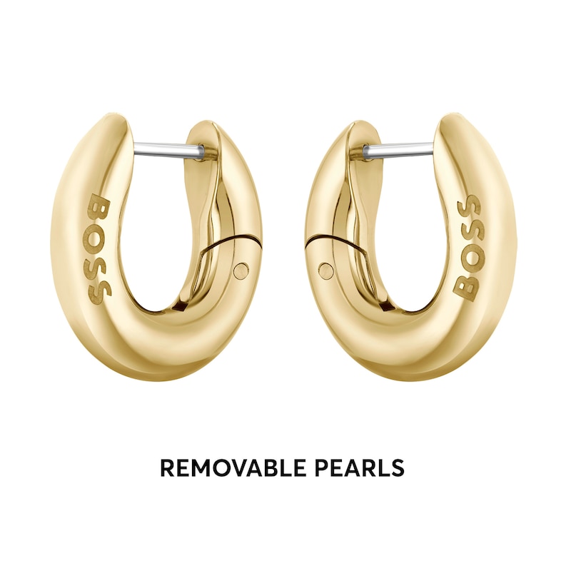 BOSS Leah Gold IP Freshwater Pearl Huggie Drop Earrings