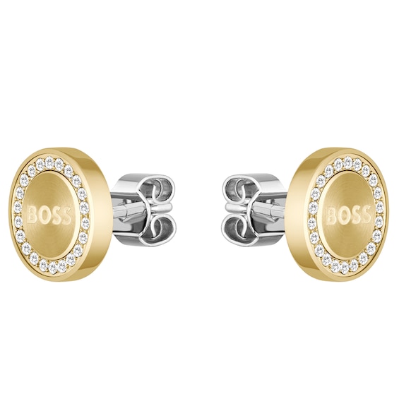 BOSS Iona Gold Tone Crystal Stud Earrings