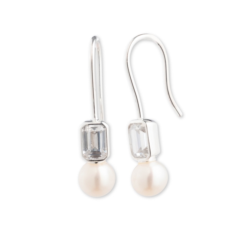 Lauren Ralph Lauren Sterling Silver Cubic Zirconia & Pearl Drop Hook Earrings