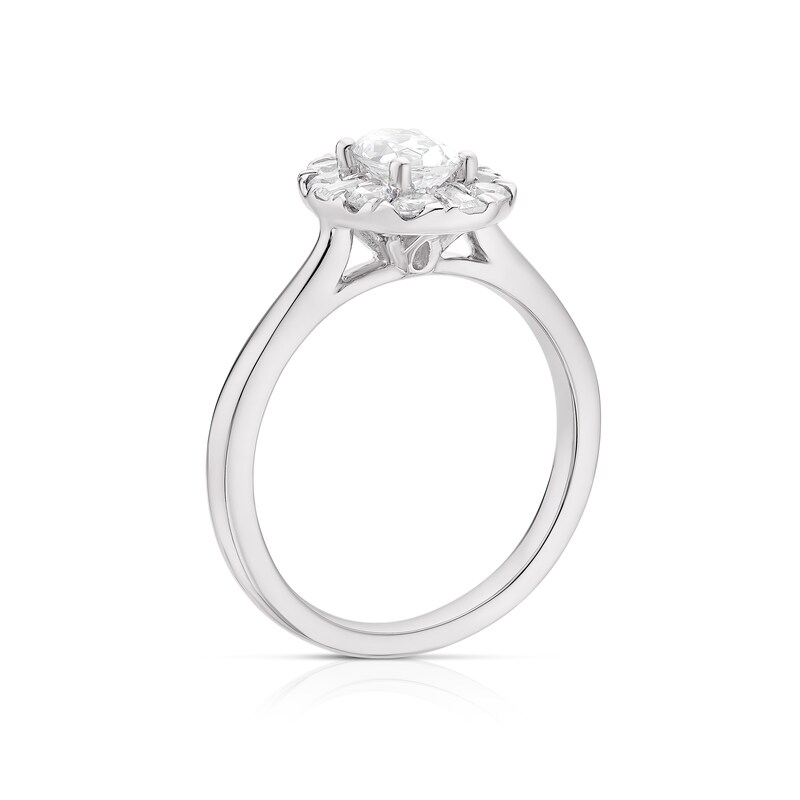 Platinum 1ct Diamond Oval & Baguette Cut Halo Cluster Ring