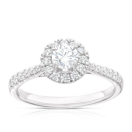 Engagement Ring 18ct White Gold & Platinum 0.75ct Diamond Round Halo Solitaire Ring