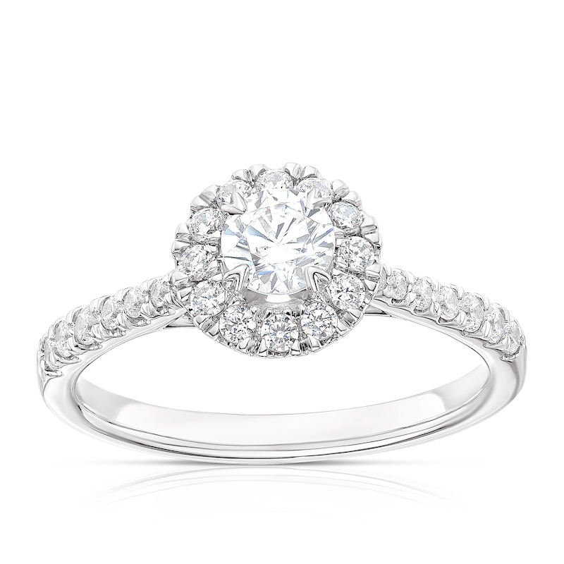 Main Image 1 of Engagement Ring 18ct White Gold & Platinum 0.75ct Diamond Round Halo Solitaire Ring