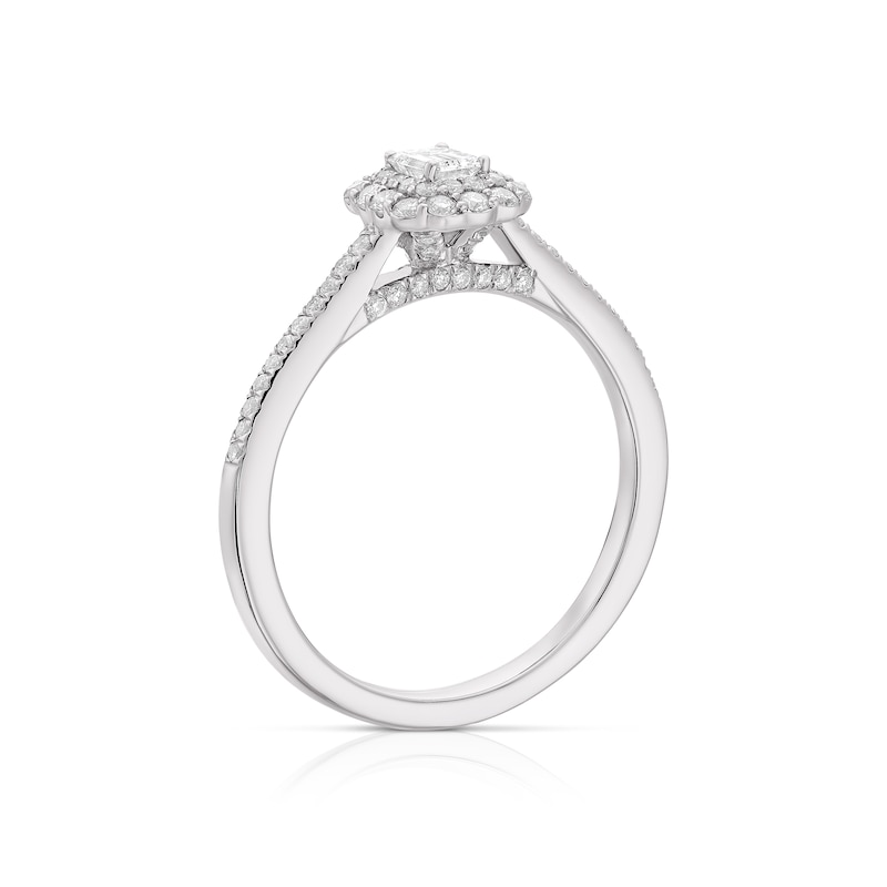 Platinum 0.50ct Diamond Emerald Cut Halo Cluster Ring