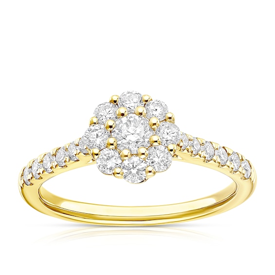 18ct Yellow Gold 0.75ct Diamond Flower Halo Ring