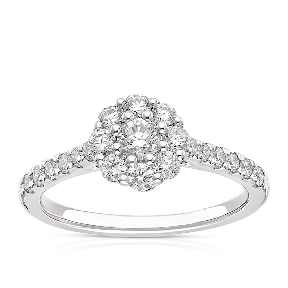 18ct White Gold 0.75ct Diamond Flower Halo Ring