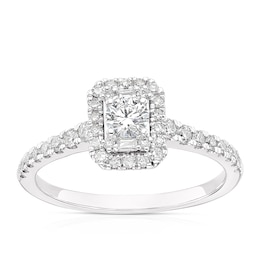 9ct White Gold 0.50ct Diamond Emerald Halo Ring