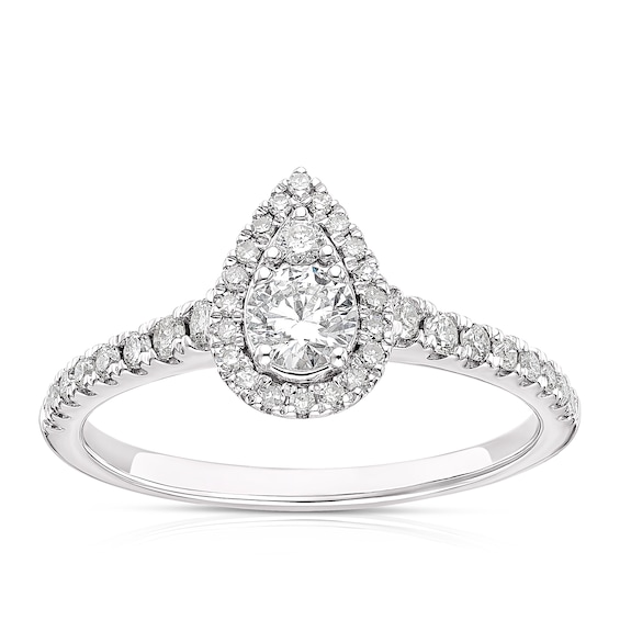 9ct White Gold 0.50ct Diamond Pear Shape Halo Cluster Ring