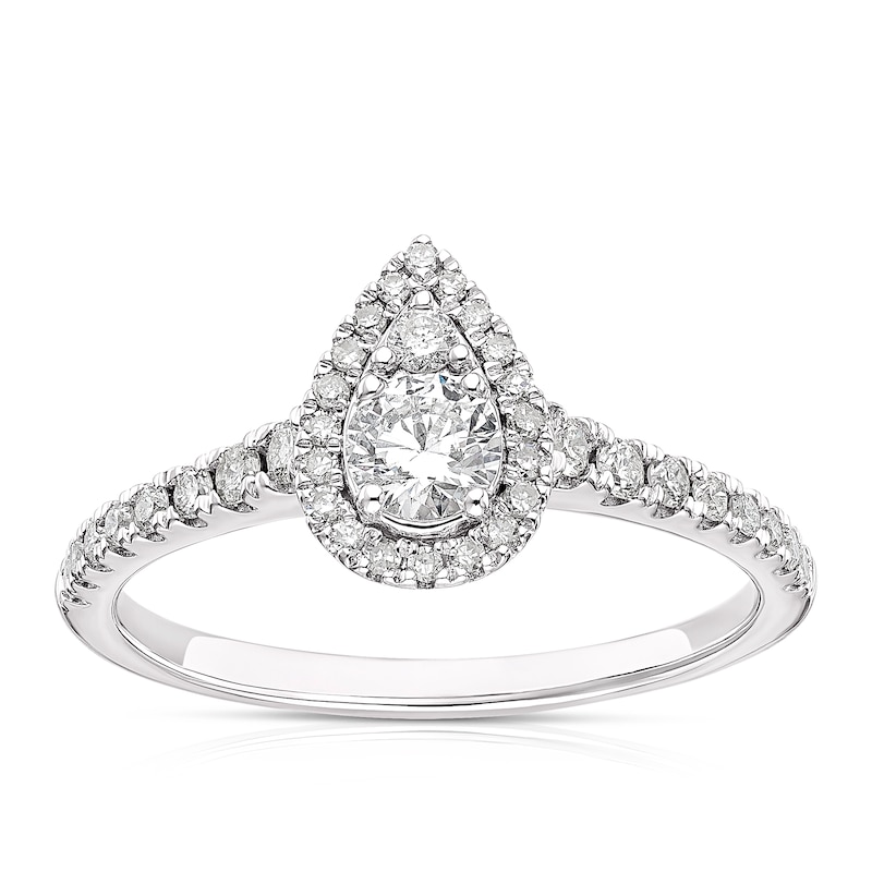 Main Image 1 of 9ct White Gold 0.50ct Diamond Pear Shape Halo Cluster Ring