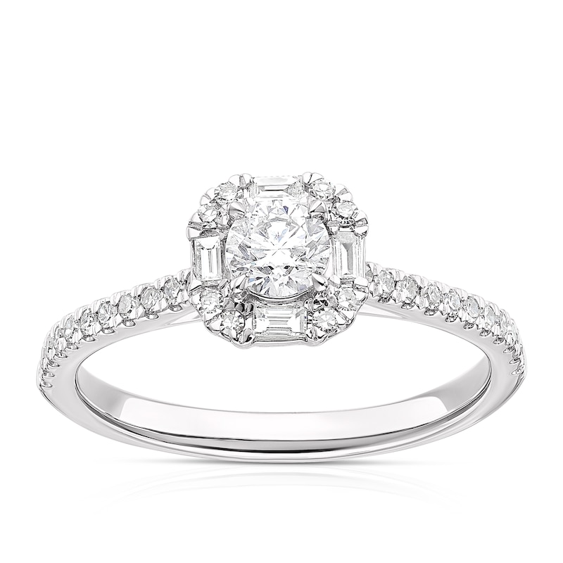 Platinum 0.50ct Diamond Cushion Shape Halo Ring