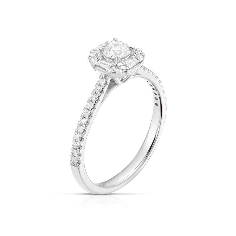 Platinum 0.50ct Diamond Cushion Shape Halo Ring