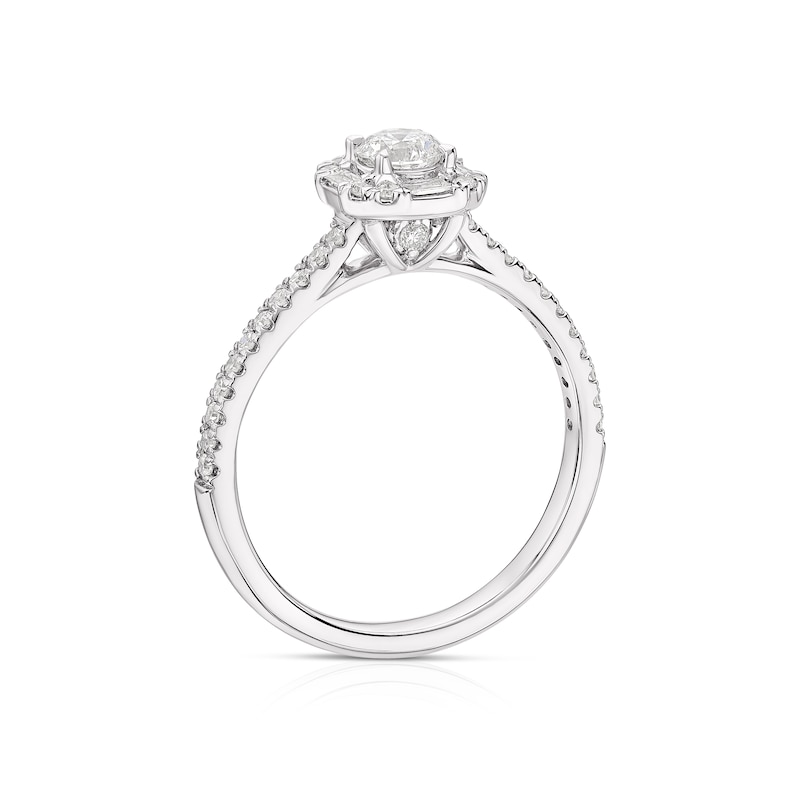 Platinum 0.50ct Diamond Cushion Shape Halo Ring