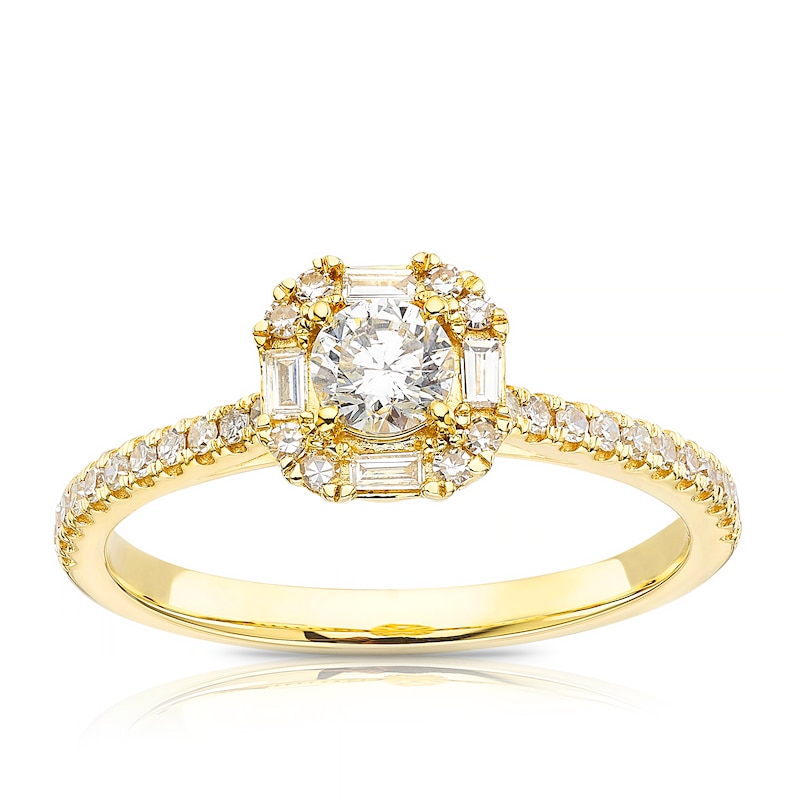 18ct Yellow Gold 0.50ct Diamond Cushion Shape Halo Ring