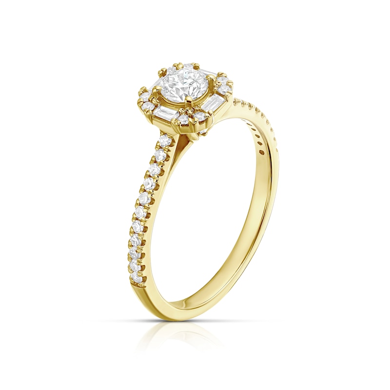 18ct Yellow Gold 0.50ct Diamond Cushion Shape Halo Ring