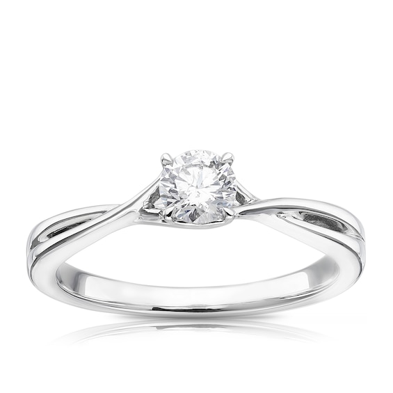 Engagement Ring 9ct White Gold Solitaire Claw Set Twisted Sh