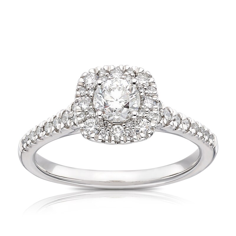 Main Image 1 of Engagement Ring Platinum 0.75ct Diamond Cushion Shape Halo Ring