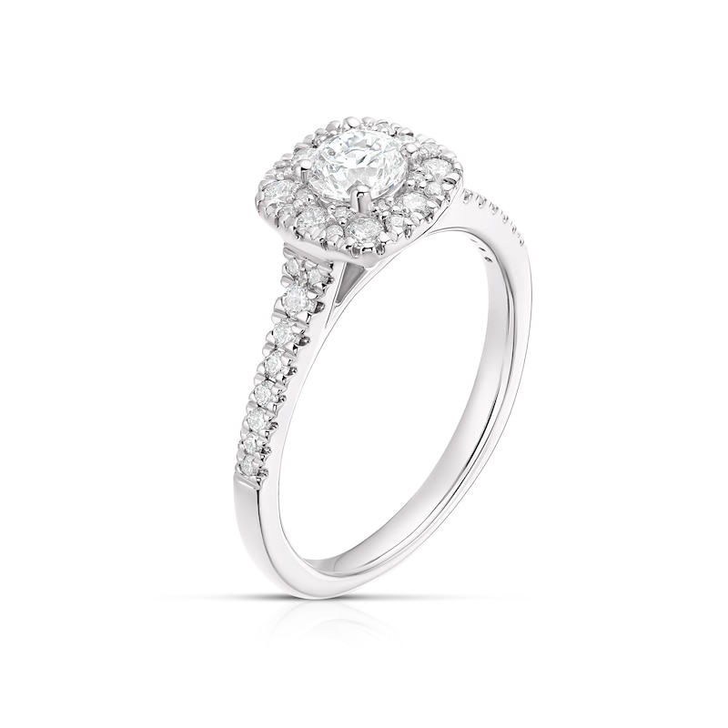 Main Image 2 of Engagement Ring Platinum 0.75ct Diamond Cushion Shape Halo Ring